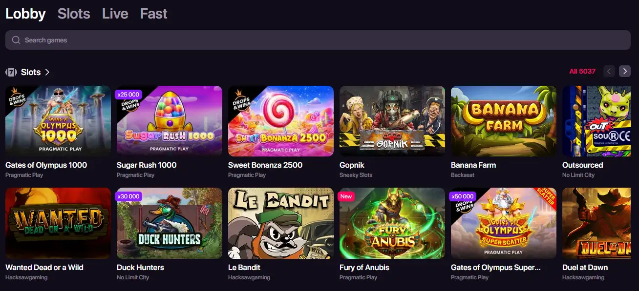 CHEXX casino games lobby