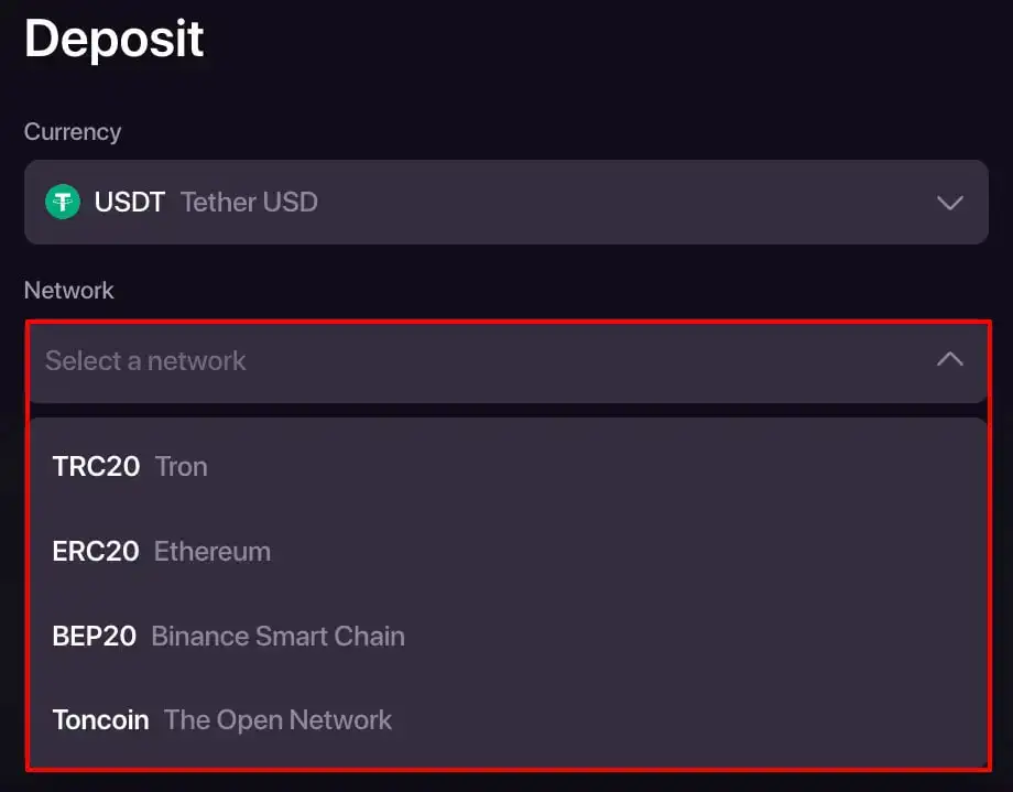 CHEXX cryptocurrency deposit interface