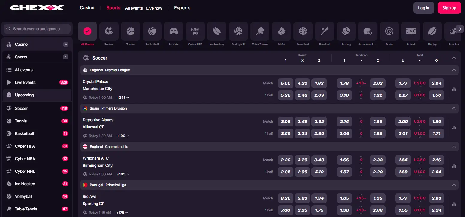 CHEXX sportsbook interface